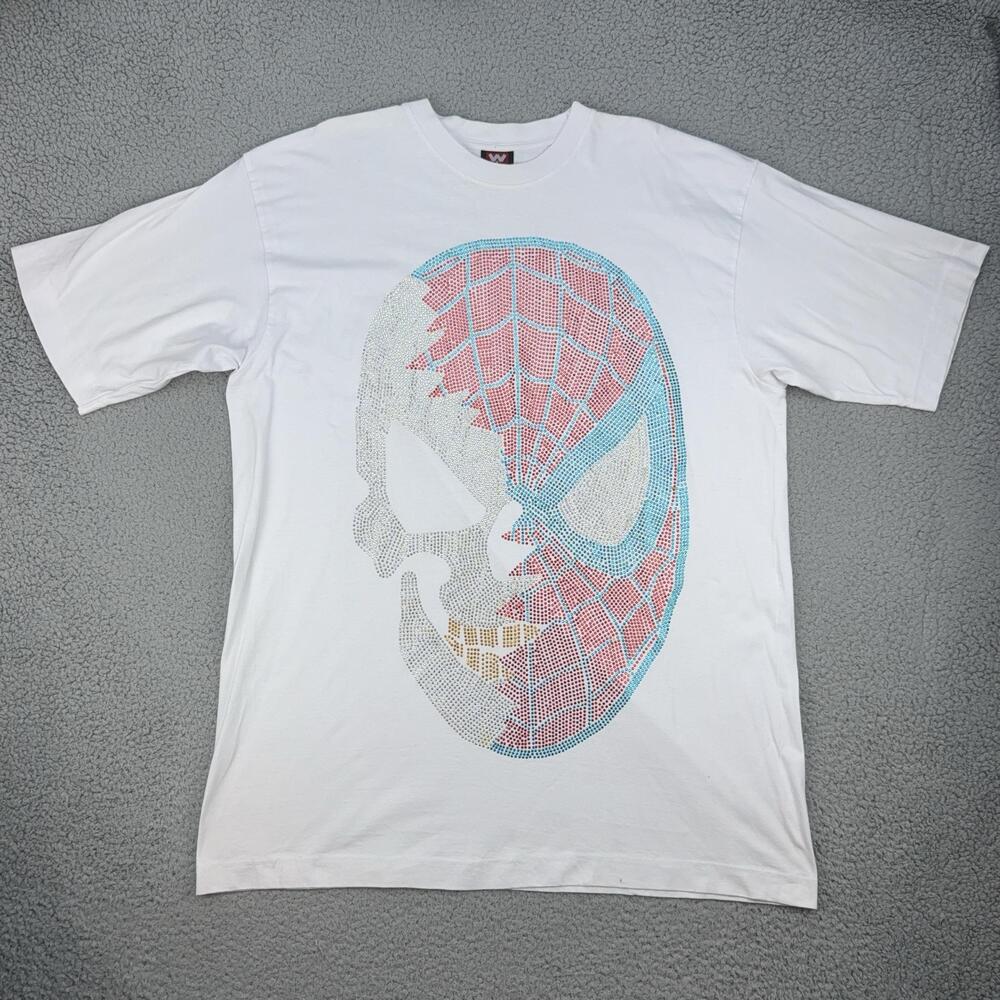 Vintage Spider-Man Skull Shirt Mens 2XL White Rhinestone Marvel Graphic WIN